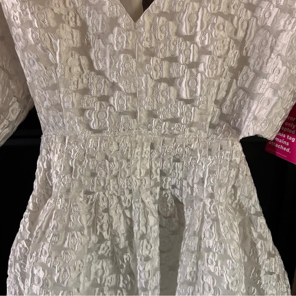 White Puff Sleeve Cutout Waist Fit & Flare Mini Dress Fits like a XS-Small - Picture 4 of 12